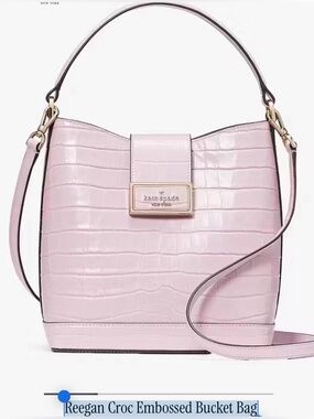 Kate Spade‎ Croc Embossed Leather Bucket Bag, Quartz Pink NWT